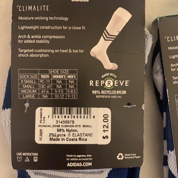 *NEW* 2 pair of Adidas Soccer Climalite Navy blue socks - Picture 3 of 3